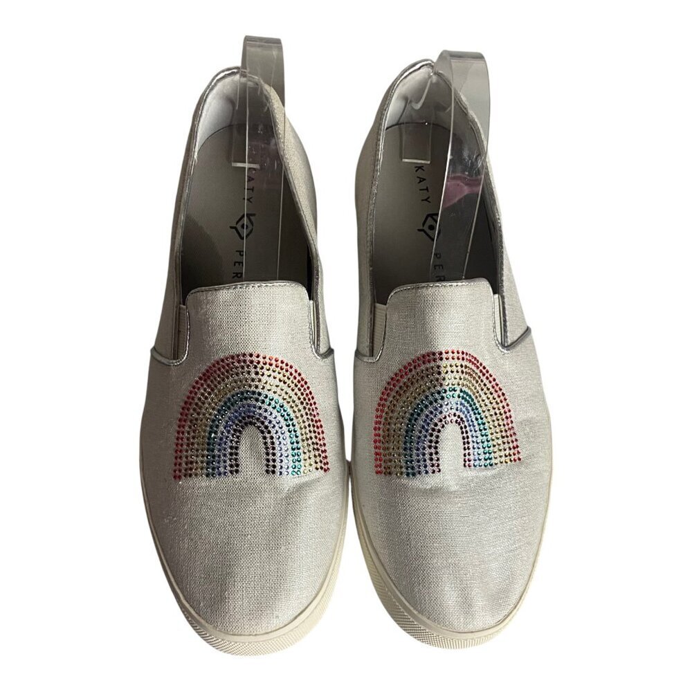 Katy Perry Shoes Size 10 The Kerry Canvas Rainbow Slip On Sneakers Rhinestones